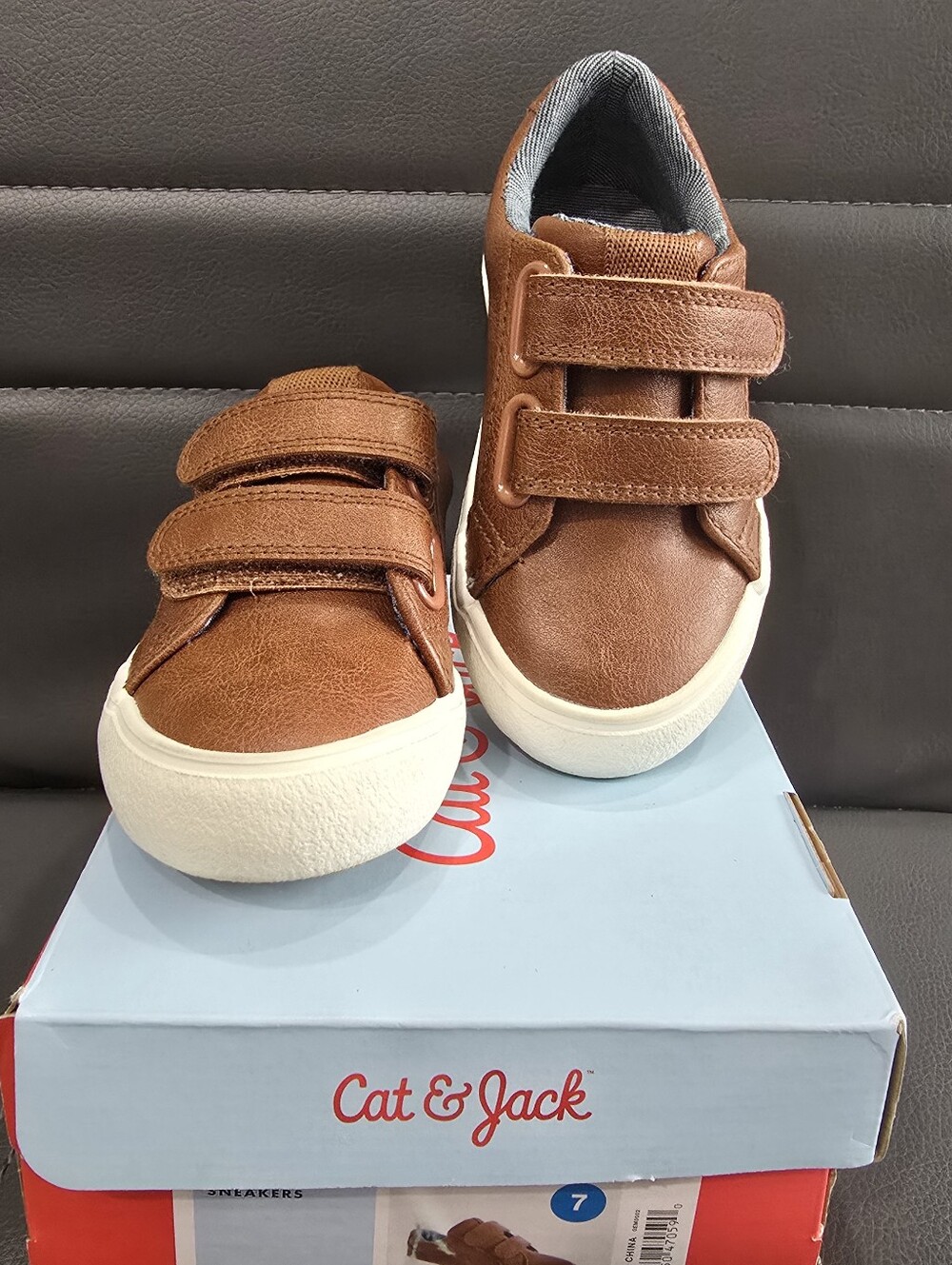 Cat & Jack Toddler Kids Boys Brown Casual Sneakers With Double Velcro Size 7T